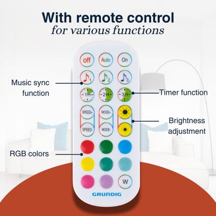 Grundig - LED RGBW aptumšojama grīdas lampa LED/6W/230V + tālvadības pults