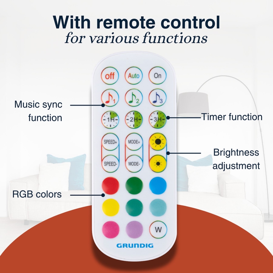 Grundig - LED RGBW aptumšojama grīdas lampa LED/6W/230V + tālvadības pults