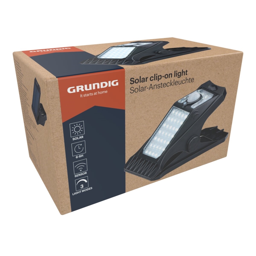 Grundig - LED Saules enerģijas lampa ar sensoru CLIP-ON LED/9W/3,7V IP44