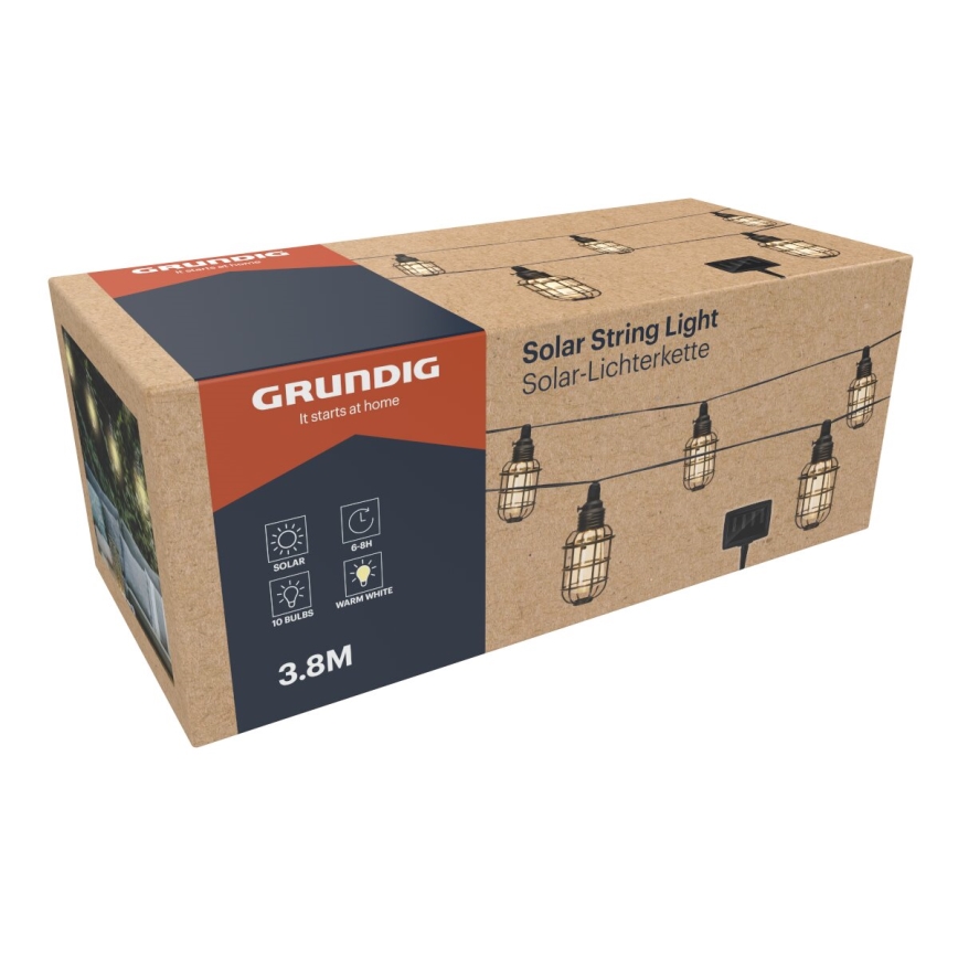 Grundig - LED Saules enerģijas virtene 10xLED 3,8m IP44 silti balta