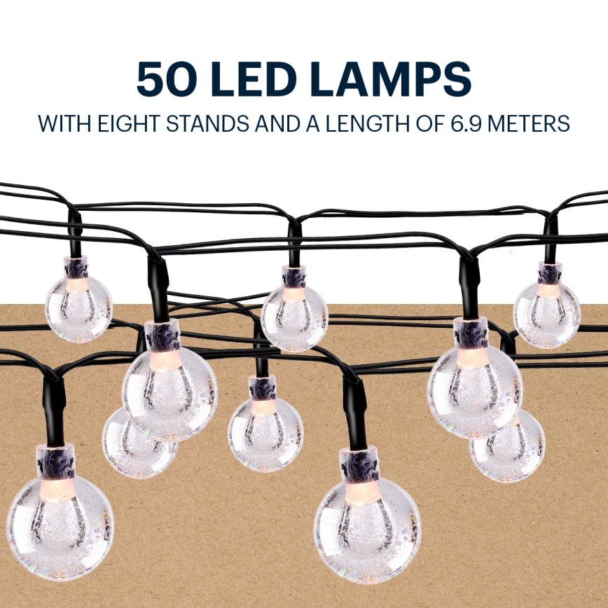 Grundig - LED Saules enerģijas virtene 50xLED/8 funkcijas 6,9m silti balta