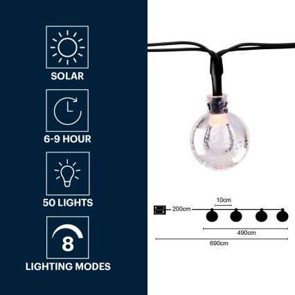Grundig - LED Saules enerģijas virtene 50xLED/8 funkcijas 6,9m silti balta