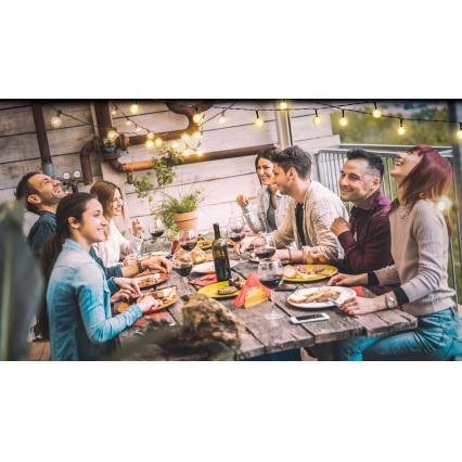Grundig - LED saules virtene ar regulējamu spilgtumu 50 LED/8 režīmi 9,35 m siltā balta 1200 mAh IP44 + tālvadība