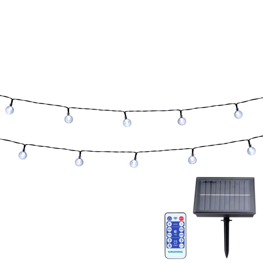 Grundig - LED saules virtene ar regulējamu spilgtumu 50 LED/8 režīmi 9,35 m siltā balta 1200 mAh IP44 + tālvadība