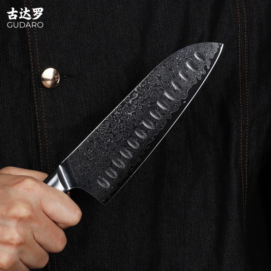 Gudaro - Damaskas Santoku virtuves nazis HIKARI 7, 67 slāņu tērauds, garums 17,5 cm