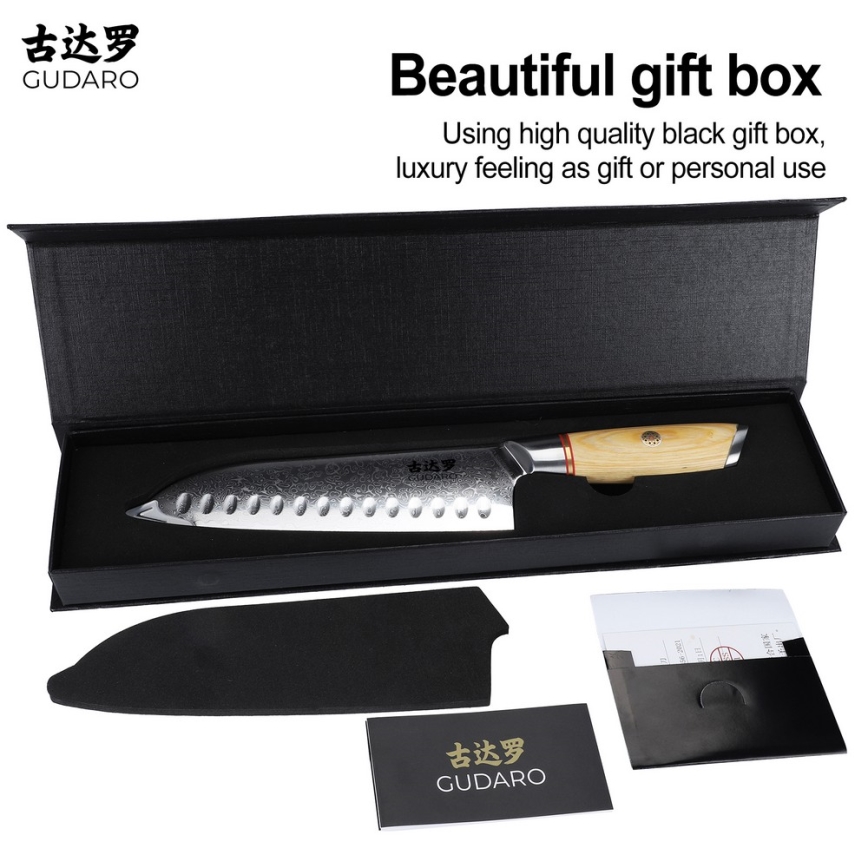 Gudaro - Damaskas Santoku virtuves nazis HIKARI 7, 67 slāņu tērauds, garums 17,5 cm