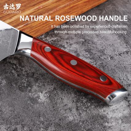 Gudaro - Damasķa Santoku virtuves nazis KENSHO 7, 67 slāņu tērauda asmens, garums 17,5 cm