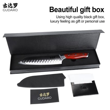 Gudaro - Damasķa Santoku virtuves nazis KENSHO 7, 67 slāņu tērauda asmens, garums 17,5 cm