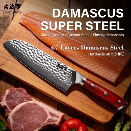 Gudaro - Damaškas Santoku virtuves nazis MIYABI 7, no 67 slāņu tērauda, asmens garums 17,5 cm