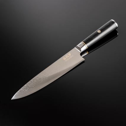 Gudaro - Damaskas tērauda šefpavāra nazis AKIRO 8, ar 67 tērauda slāņiem, asmens garums 20 cm, melns
