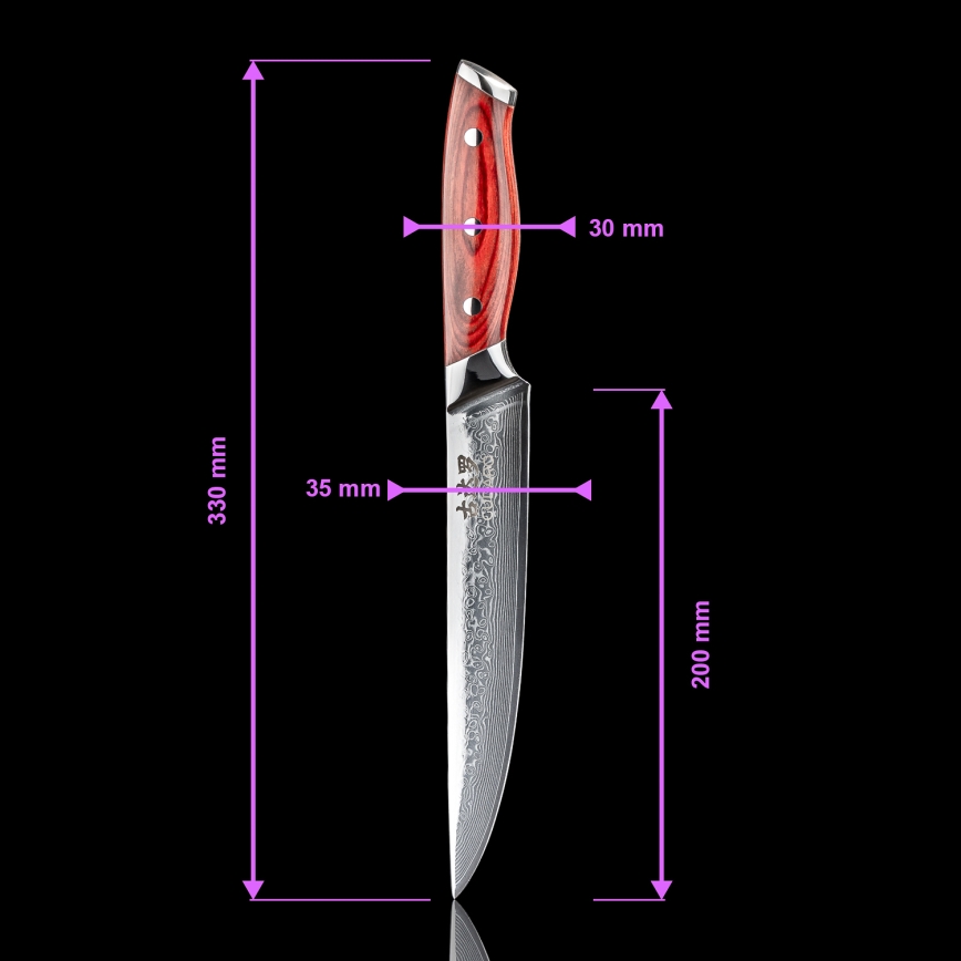 Gudaro - Damaskas šķēlēšanas nazis KENSHO 8, 67 slāņu tērauda, garums 20 cm