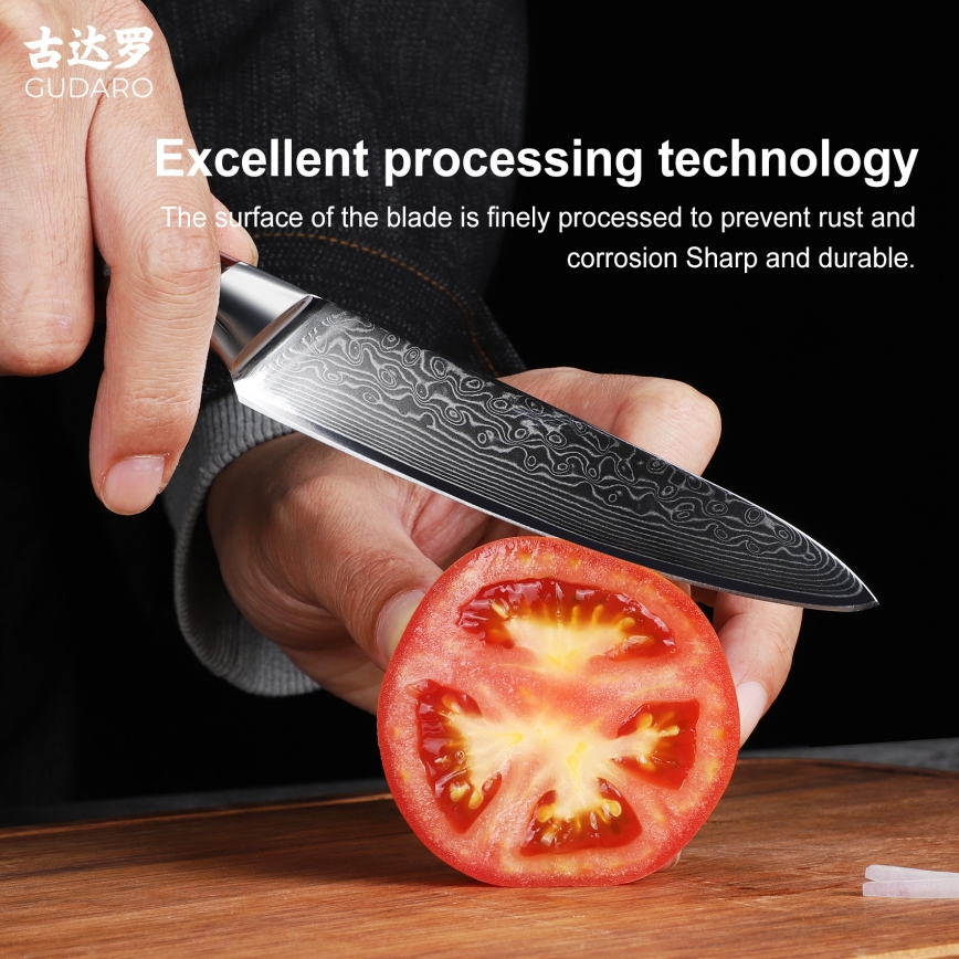 Gudaro - universāls virtuves nazis KENSHO 5, 67 slāņu Damaskas tērauds, asmens garums 12,5 cm