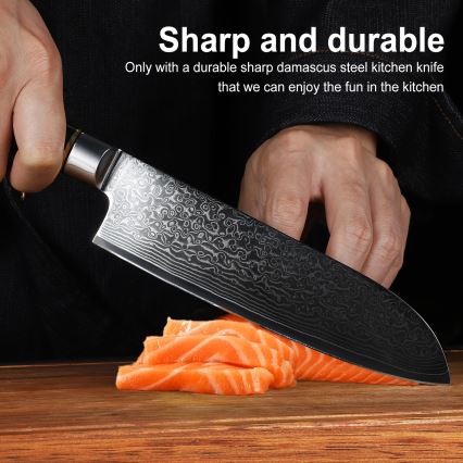 Gudaro - Damaskas Santoku virtuves nazis AKIRO 7, 67 slāņu tērauda, garums 17,5 cm, melns