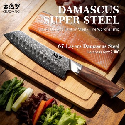 Gudaro - Damaskas Santoku virtuves nazis TAKUMI 7, 67 tērauda slāņu, garums 17,5 cm, valrieksts