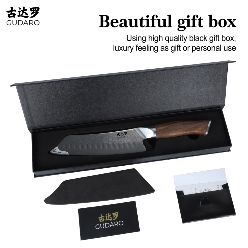 Gudaro - Damaskas Santoku virtuves nazis TAKUMI 7, 67 tērauda slāņu, garums 17,5 cm, valrieksts