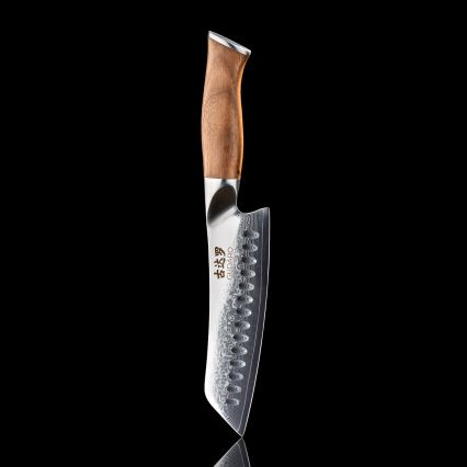 Gudaro - Damaskas tērauda Santoku virtuves nazis TAKUMI 7, 67 slāņu asmens, asmeņa garums 17,5 cm, valrieksta rokturis