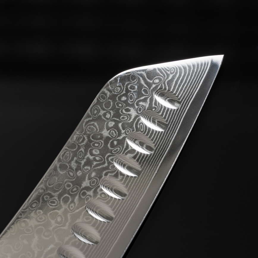 Gudaro - Damaskas tērauda Santoku virtuves nazis TAKUMI 7, 67 slāņu asmens, asmeņa garums 17,5 cm, valrieksta rokturis