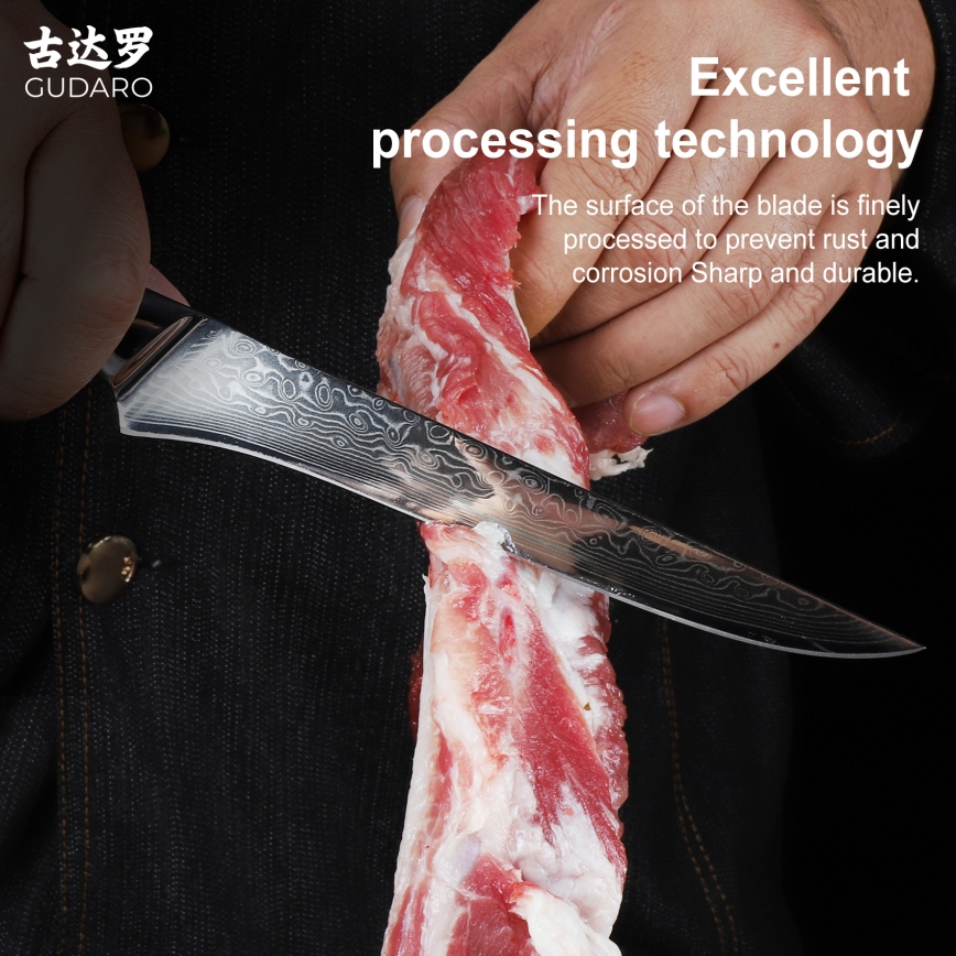 Gudaro - KENSHO 6 atkaulēšanas nazis no 67 slāņu damaskas tērauda, asmens garums 15 cm