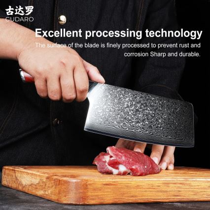 Gudaro - KENSHO damaskas virtuves cirvis 6,5, 67 tērauda slāņu, asmeņa garums 16,2 cm