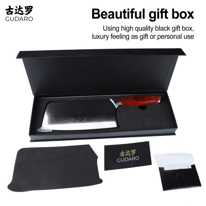 Gudaro - KENSHO damaskas virtuves cirvis 6,5, 67 tērauda slāņu, asmeņa garums 16,2 cm