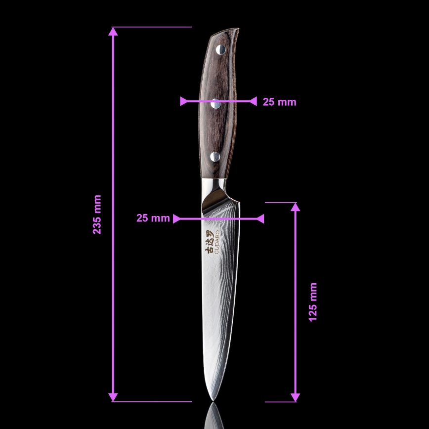 Gudaro - komplekts 5 gab. Damaskas tērauda virtuves nazis SHIRO + nažu statīvs un šķēres putnu gaļas apstrādei