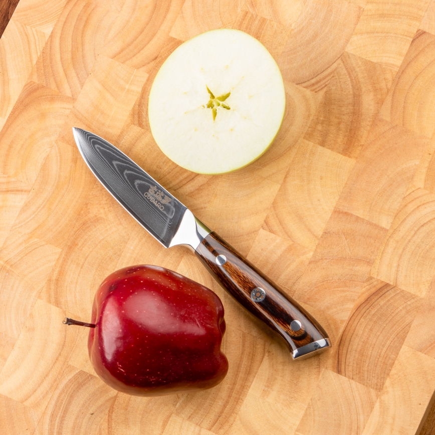 Gudaro - KOMPLEKTS 1x damaskas tērauda šefpavāra nazis FENG 8, ar 67 slāņiem tēraudā, garums 20 cm + 1x damaskas tērauda Santoku virtuves nazis FENG 7,5, ar 67 slāņiem tēraudā, garums 18 cm + 1x BEZMAKSAS damaskas tērauda virtuves nazis FENG 3,5, 