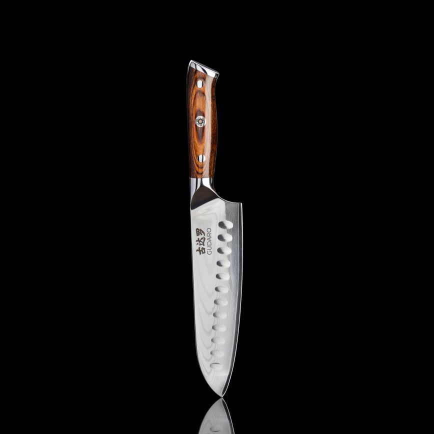 Gudaro - KOMPLEKTS 1x damaskas tērauda šefpavāra nazis FENG 8, ar 67 slāņiem tēraudā, garums 20 cm + 1x damaskas tērauda Santoku virtuves nazis FENG 7,5, ar 67 slāņiem tēraudā, garums 18 cm + 1x BEZMAKSAS damaskas tērauda virtuves nazis FENG 3,5, 