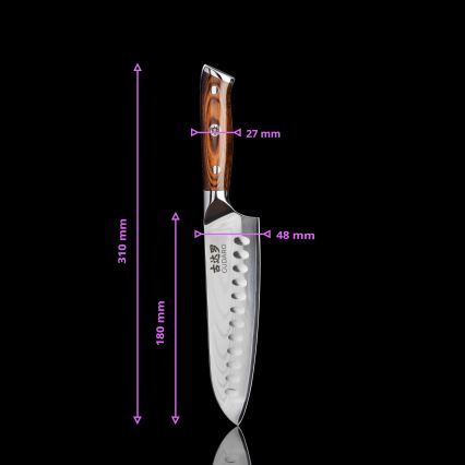 Gudaro - KOMPLEKTS 1x damaskas tērauda šefpavāra nazis FENG 8, ar 67 slāņiem tēraudā, garums 20 cm + 1x damaskas tērauda Santoku virtuves nazis FENG 7,5, ar 67 slāņiem tēraudā, garums 18 cm + 1x BEZMAKSAS damaskas tērauda virtuves nazis FENG 3,5, 