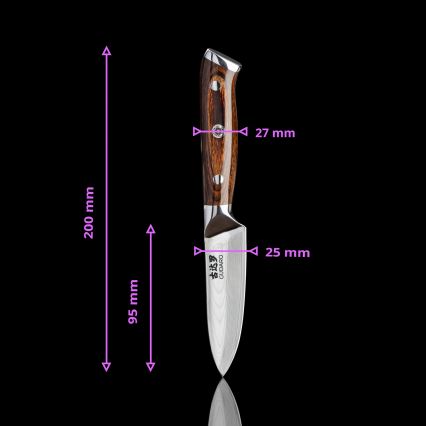 Gudaro - KOMPLEKTS 1x damaskas tērauda šefpavāra nazis FENG 8, ar 67 slāņiem tēraudā, garums 20 cm + 1x damaskas tērauda Santoku virtuves nazis FENG 7,5, ar 67 slāņiem tēraudā, garums 18 cm + 1x BEZMAKSAS damaskas tērauda virtuves nazis FENG 3,5, 