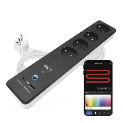 Gudrs pagarinātājs ar slēdzi GoSmart 4Z + 1xUSB-A + 1xUSB-C 2 m Wi-Fi Tuya