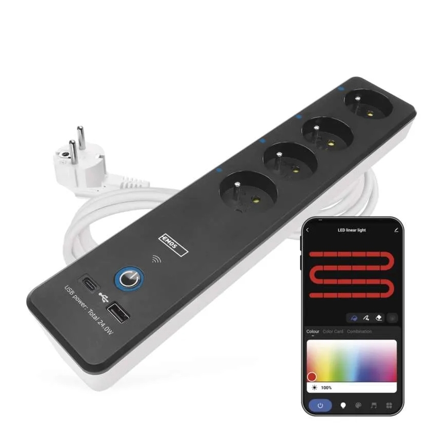 Gudrs pagarinātājs ar slēdzi GoSmart 4Z + 1xUSB-A + 1xUSB-C 2 m Wi-Fi Tuya