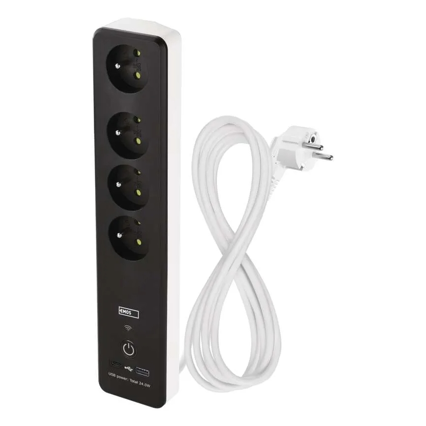 Gudrs pagarinātājs ar slēdzi GoSmart 4Z + 1xUSB-A + 1xUSB-C 2 m Wi-Fi Tuya
