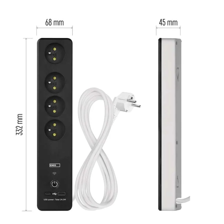 Gudrs pagarinātājs ar slēdzi GoSmart 4Z + 1xUSB-A + 1xUSB-C 2 m Wi-Fi Tuya