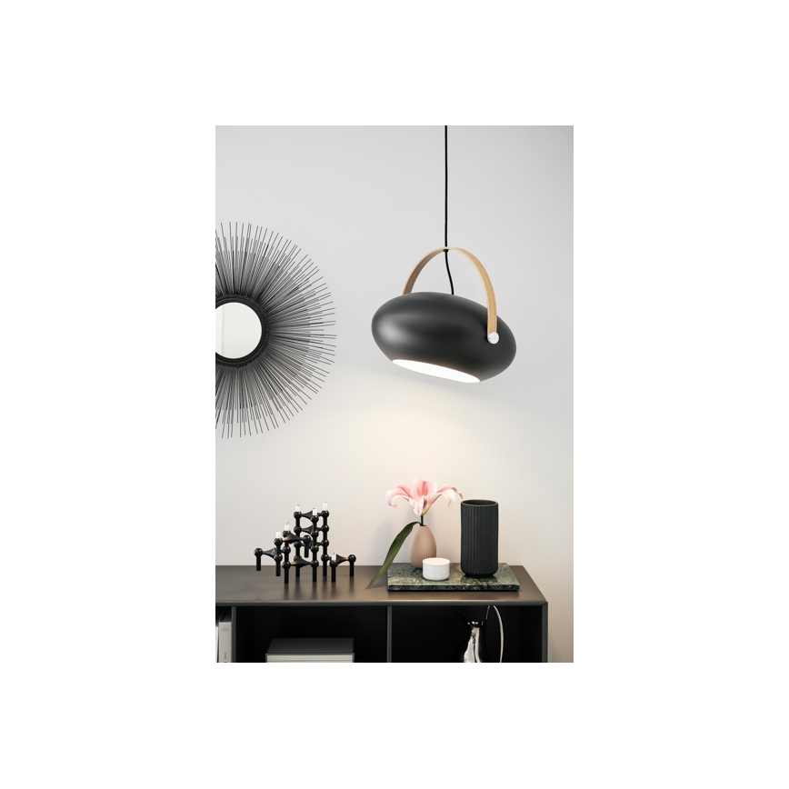 Halo Design 734382 - Pakaramā lustra uz troses DC 1xE27/40W/230V Ø 40 cm melna/ozols