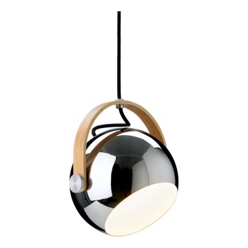 Halo Design 734443 - Pakaramā lampa ar kabeli DC 1xE27/40W/230V Ø 18 cm spīdīgs hroms/ozols