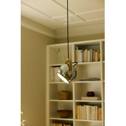 Halo Design 734443 - Pakaramā lampa ar kabeli DC 1xE27/40W/230V Ø 18 cm spīdīgs hroms/ozols