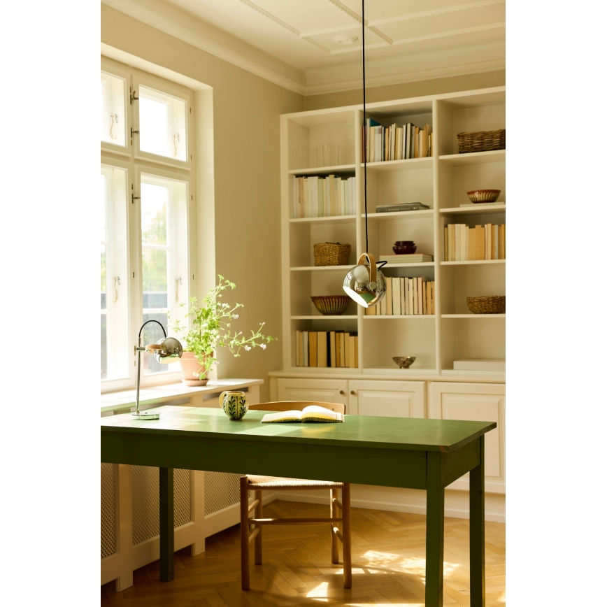 Halo Design 734443 - Pakaramā lampa ar kabeli DC 1xE27/40W/230V Ø 18 cm spīdīgs hroms/ozols