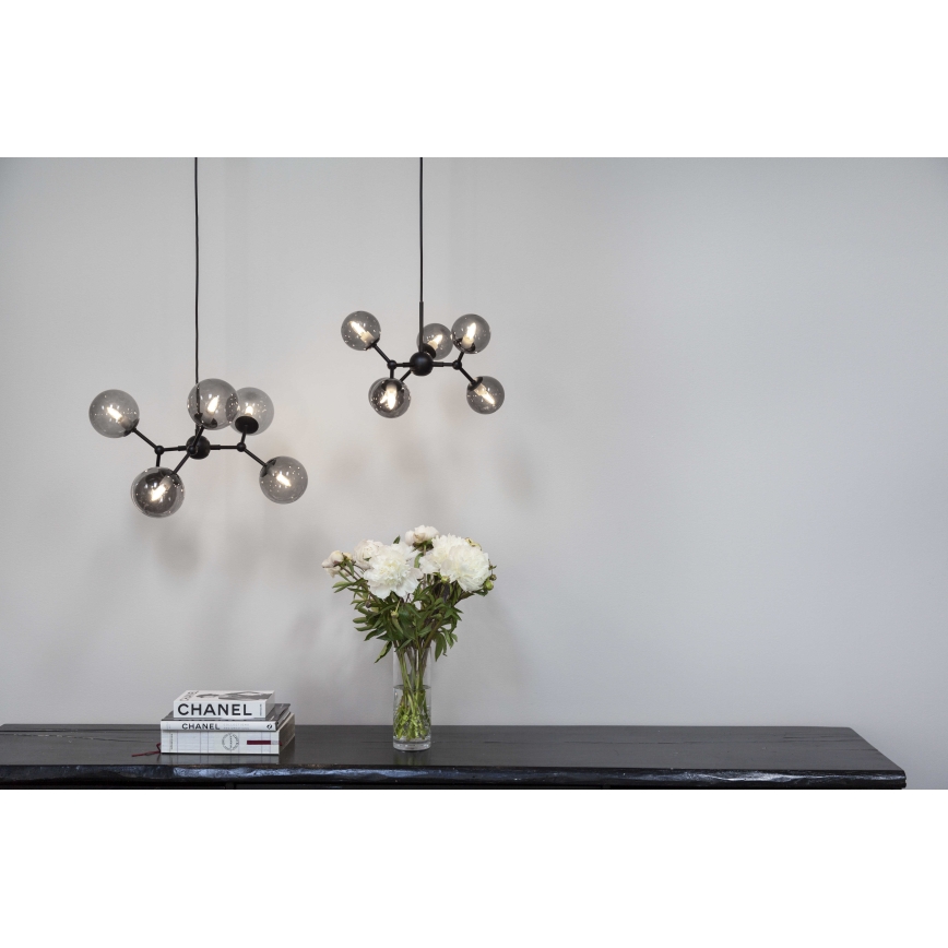 Halo Design 736553 - Lustra uz kabeļa ATOM 6xG9/28W/230V Ø 45 cm melna/dūmota melna