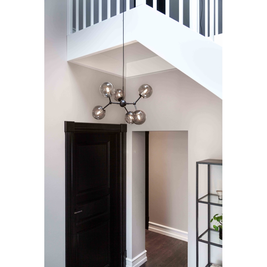 Halo Design 738823 - Lustra ar vadu ATOM 6xG9/28W/230V Ø 57 cm melna/dūmakaini melna