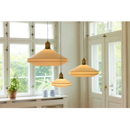 Halo Design 744091 - Pakaramā lustra PARIS uz kabeļa 1xE14/40W/230V Ø 24 cm krēmkrāsa/misiņš/ozols