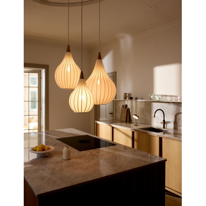 Halo Design 746262 - Pakaramais gaismeklis uz kabeļa DROPS 1xE27/40W/230V Ø 30 cm balts/ozols