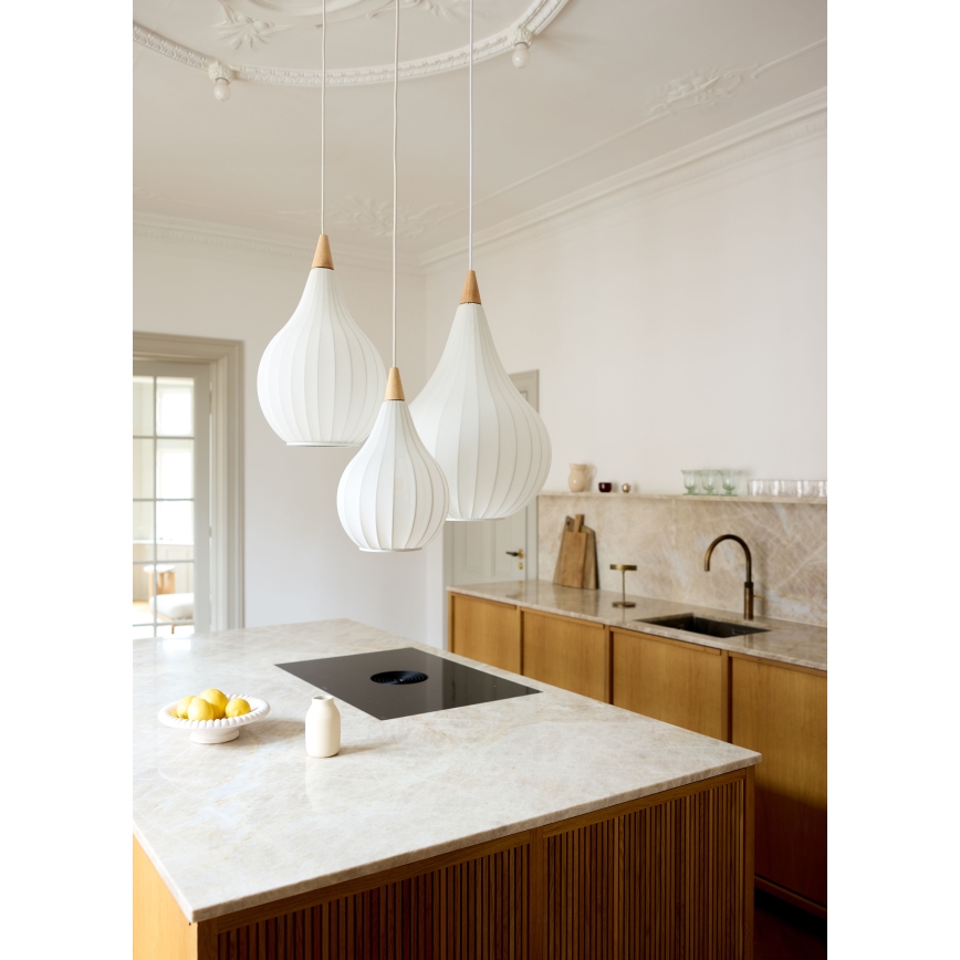 Halo Design 746262 - Pakaramais gaismeklis uz kabeļa DROPS 1xE27/40W/230V Ø 30 cm balts/ozols