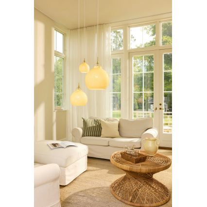 Halo Design 748075 - Karājošā lampa uz vada TOSCANA 1xE27/40W/230V Ø 36 cm bēša/misiņš