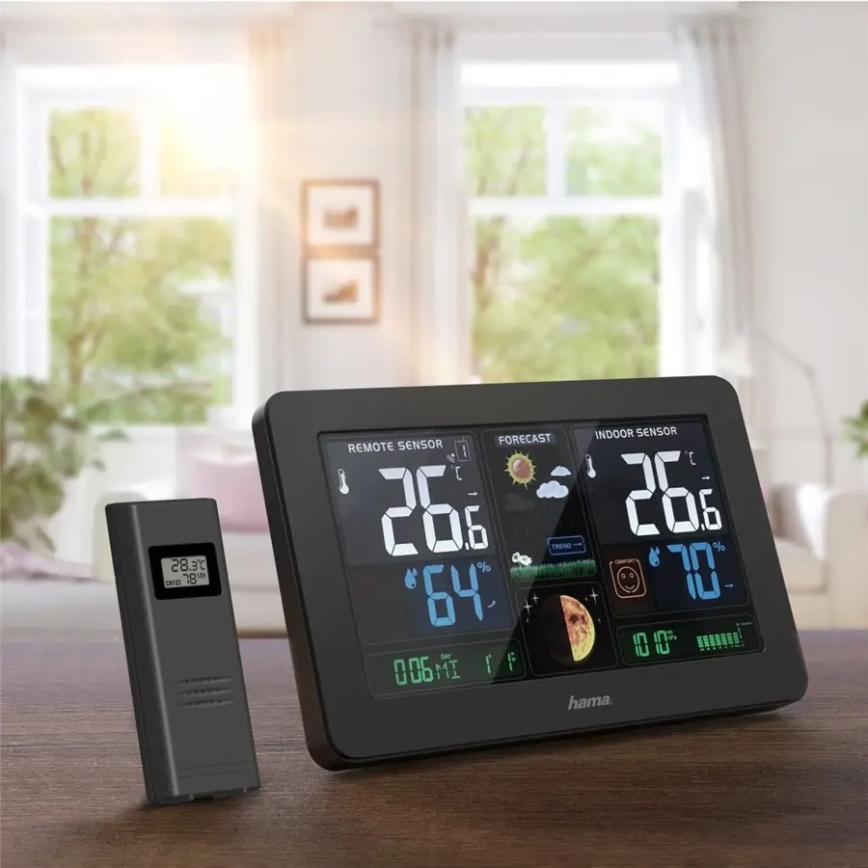Hama - Laika stacija ar krāsainu LCD ekrānu un modinātāju + USB melna