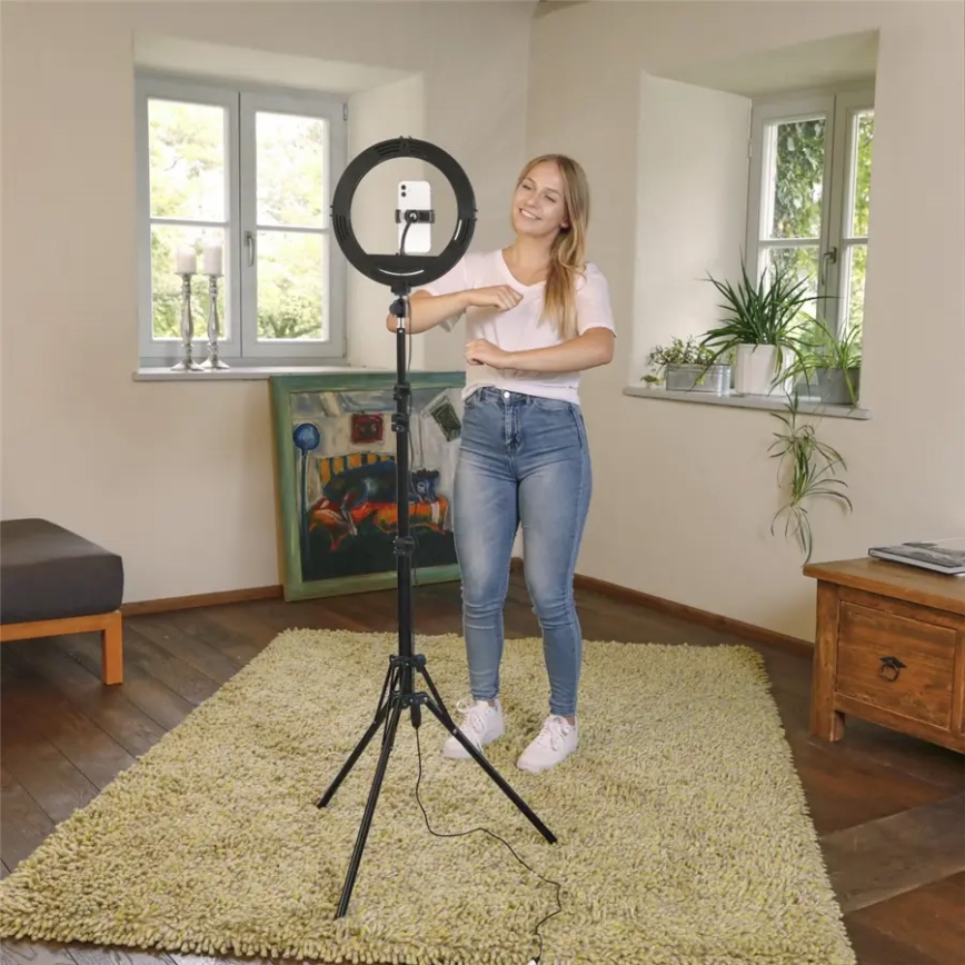 Hama - LED Aptumšojama apaļa lampa ar statīvu LED/10W/5V d. 30 cm + tālvadības pults