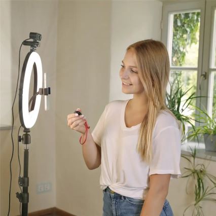 Hama - LED Aptumšojama apaļa lampa ar statīvu LED/10W/5V d. 30 cm + tālvadības pults