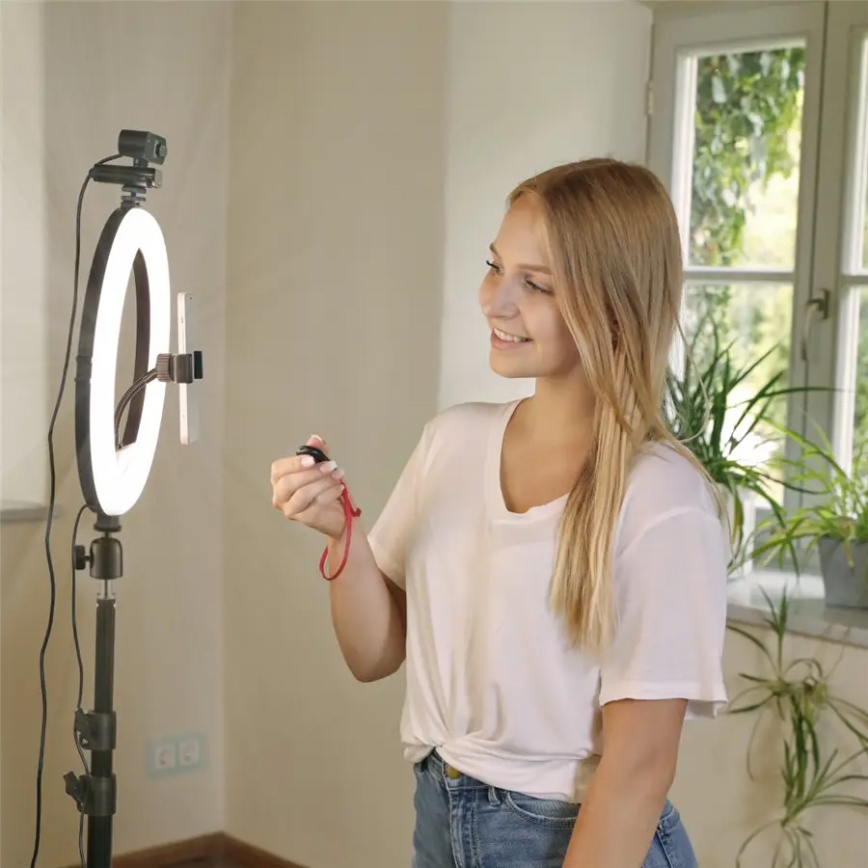 Hama - LED Aptumšojama apaļa lampa ar statīvu LED/10W/5V d. 30 cm + tālvadības pults