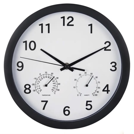 Hama - Sienas pulkstenis ar termometru un mitruma mērītāju 1xAA melna/balta