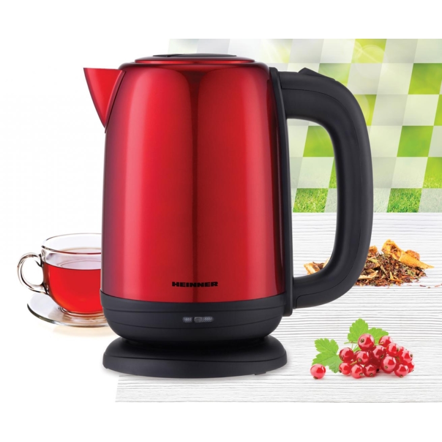 Heinner HEK-2200RDSS - Elektriskā tējkanna 1,7 l 2200 W/230 V sarkana/melna