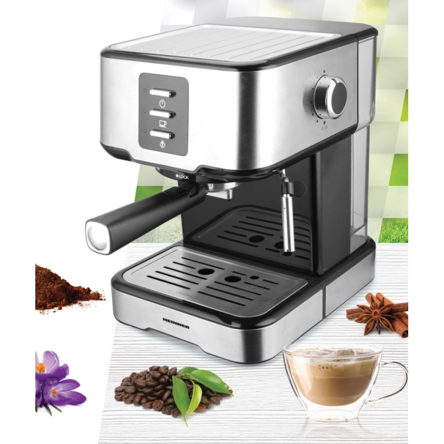 Heinner HEM-850IXBK - portafiltra espresso kafijas automāts, 850 W / 230 V, nerūsējošā tērauda/melns